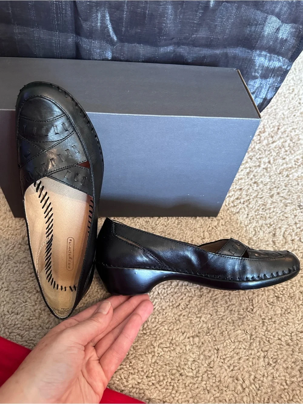 Leather Easy Spirit Black Women's Slip-On Loafers 6 1/2 medium 6.5 woven design